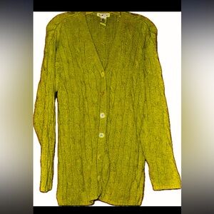 50%offw❤️ Talbots Women long Cardigan green L Cable Knit Coral Button Up Sweater